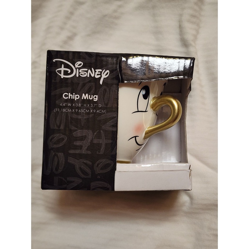 Disney Beauty & the Beast Sculpted Ceramic Chip Mug NIB Metallic Gold 8oz